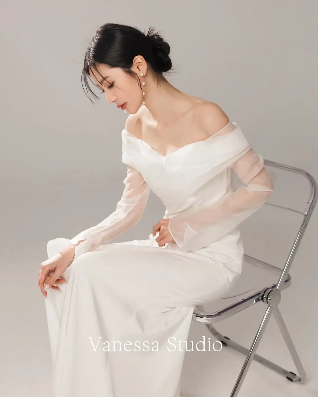 MD Exquisite Wedding Dress Off Shoulder 웨딩드레스 Satin Long Sleeve Korea Photoshoot Bridal Gown Customized vestidos de novia