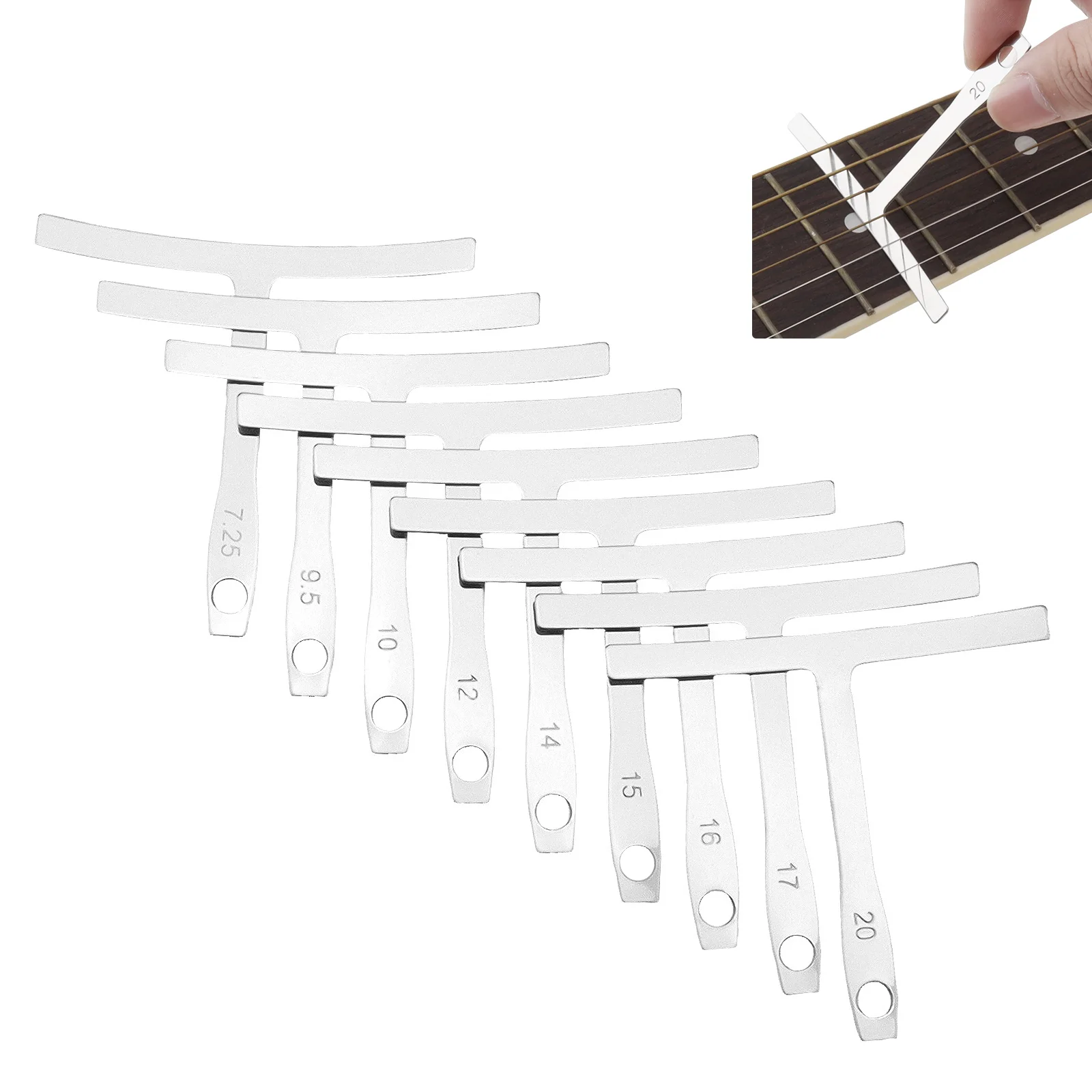 

9pcs Stainless Steel Guitars Under String Radius Gauges Luthier Tools for Bridge Saddle Adjustments