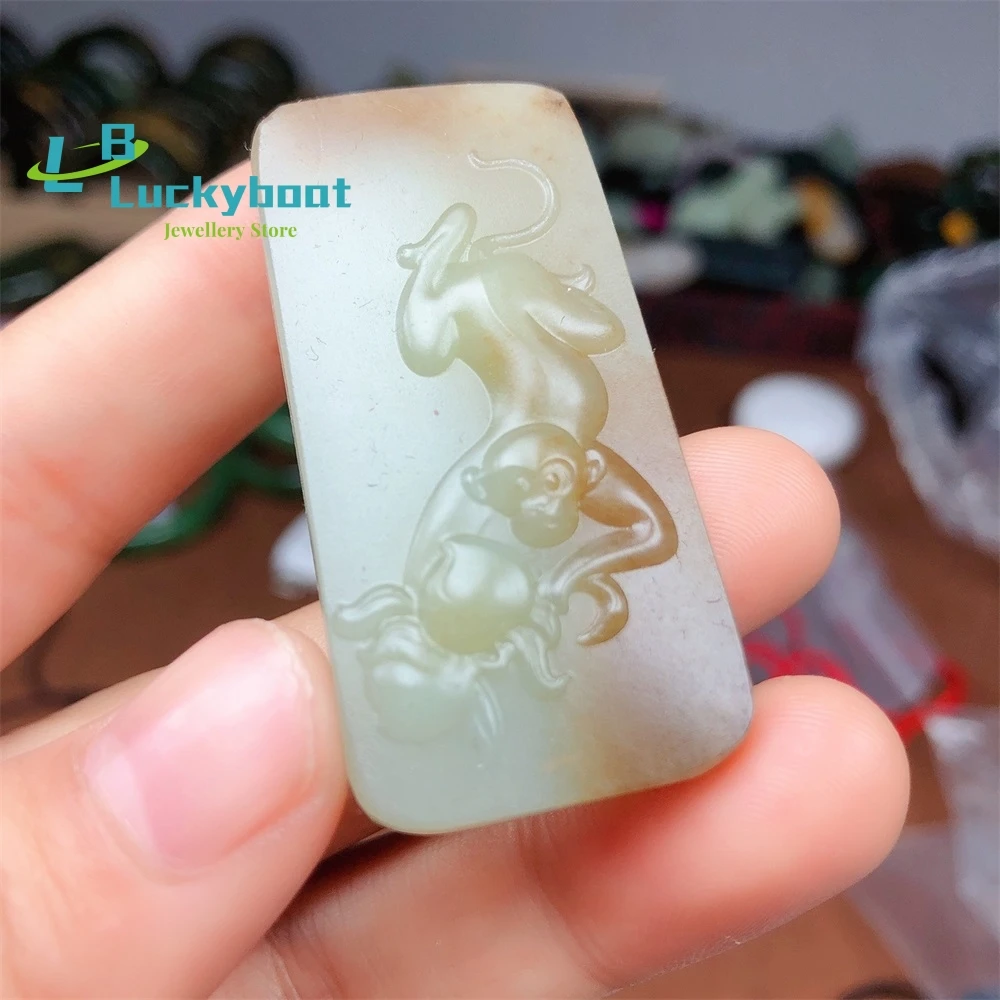 

Natural Xinjiang Hetian Sugar White Jade Twelve Zodiac Monkey Brand Pendant