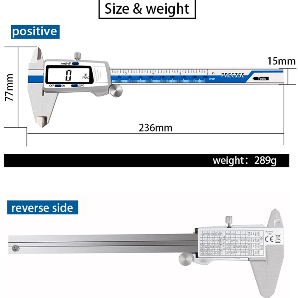 0.01mm Stainless Steel Digital Caliper 150mm Fraction/MM/Inch Vernier Calipers 6
