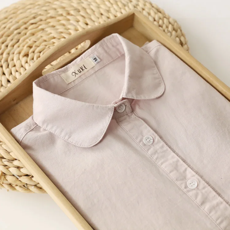 Spring and Summer Fresh Doll Collar Women\'s Shirt 2023 New Cotton Fine Solid Color Woman Shirt College Style Lady Tops Clothes