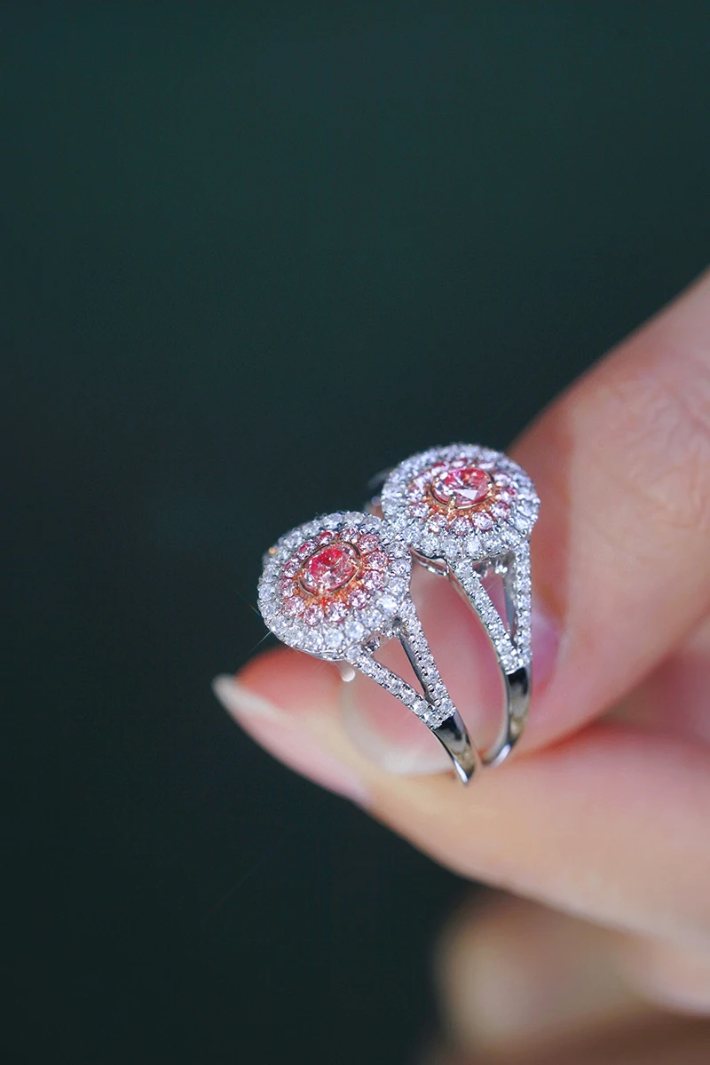 Kugg 100% 18k anéis de ouro branco clássico design oval real natural rosa  diamante anel de noivado para mulheres alta jóias de casamento / Joias  personalizadas, image size:800x1199