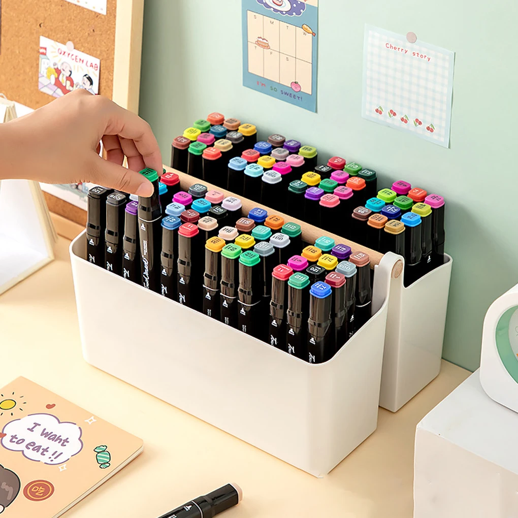 ABS Makeup Storage Holder Large Capacity Stackable Multi Grid Solid Color Drawing Pen Marker Stationery Organizer Case