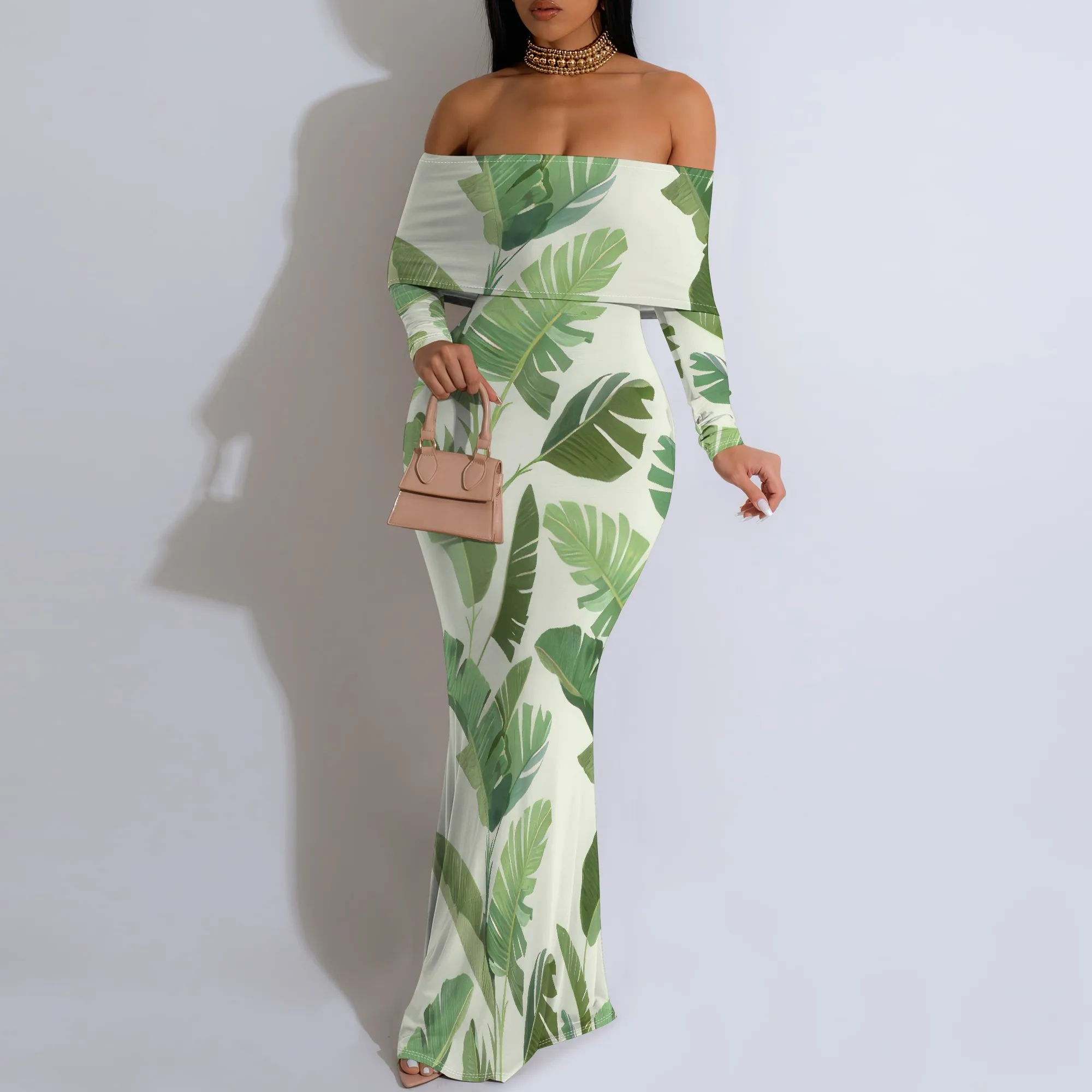 Stripe Floral Maxi Dress Women Off Shoulder Tropical Print Vacation Long Dress