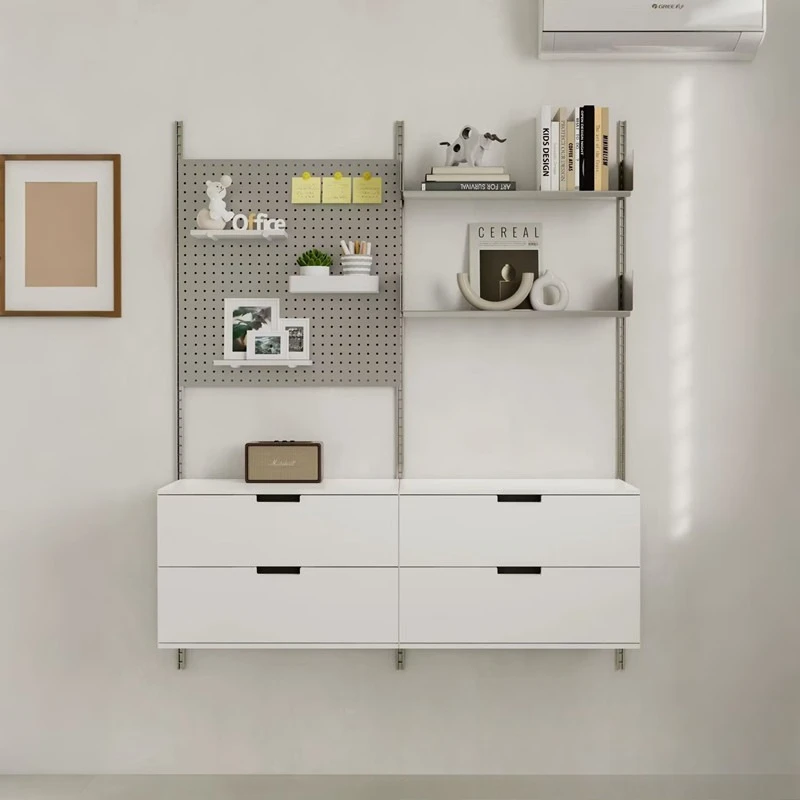 Simple multi-layer bookshelf wall-mounted track system shelf-mounted wall-suspended bay window storage rack combination