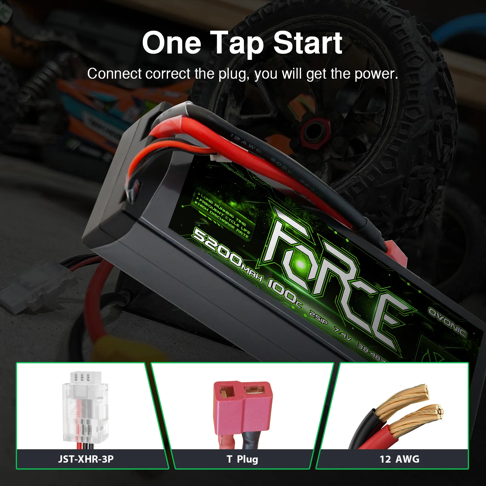 OVONIC Lipo Battery 7.4V 100C 5200mAh 2S Battery Dean-Style T Connector with Lipo Voltage Checker - view 4