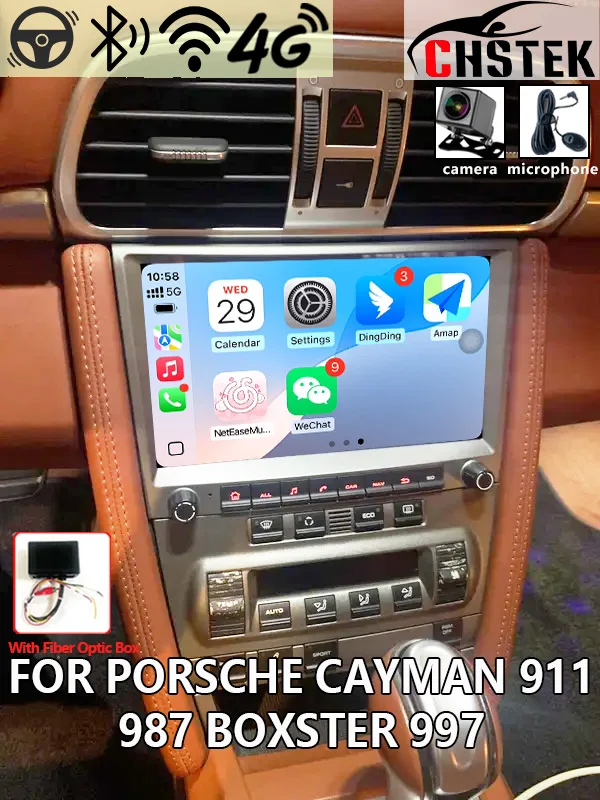 Android Car Radio For Porsche 911 997 987 Cayman Boxster CHSTEK 4G GPS WIFI Wireless Carplay Auto Multimedia Handsfree Stereo BT
