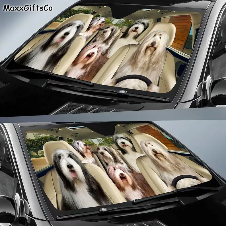 Bearded Collie Car Sun Shade, Dogs Windshield, Dogs Family Sunshade, Dogs Car Accessories, Car Decoration, Dogs Lovers Gift