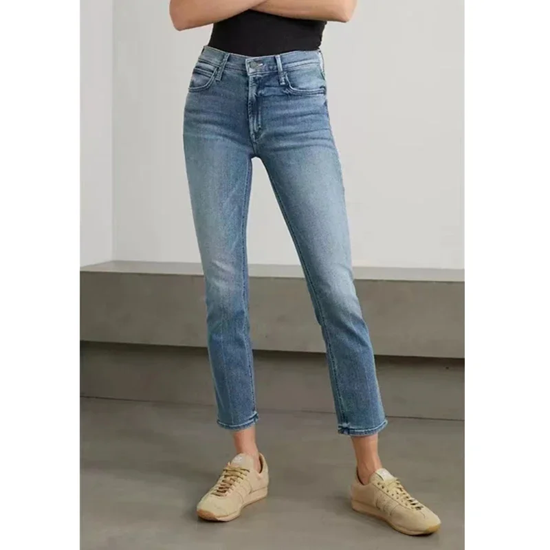 

Dave&Di French Fashion Office Ladies Slim Fit Denim Pants Women High Waisted Tight Commuting Casual Cropped Jeans Women