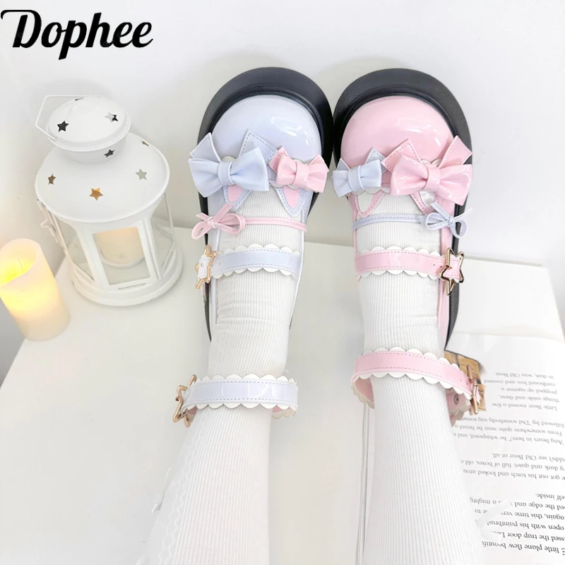 

Dophee Original Sweet Princess Lolita Pumps Round Toe Punk Platforms Shoes Women Double Bowknot School Students Mary Jane Shoes