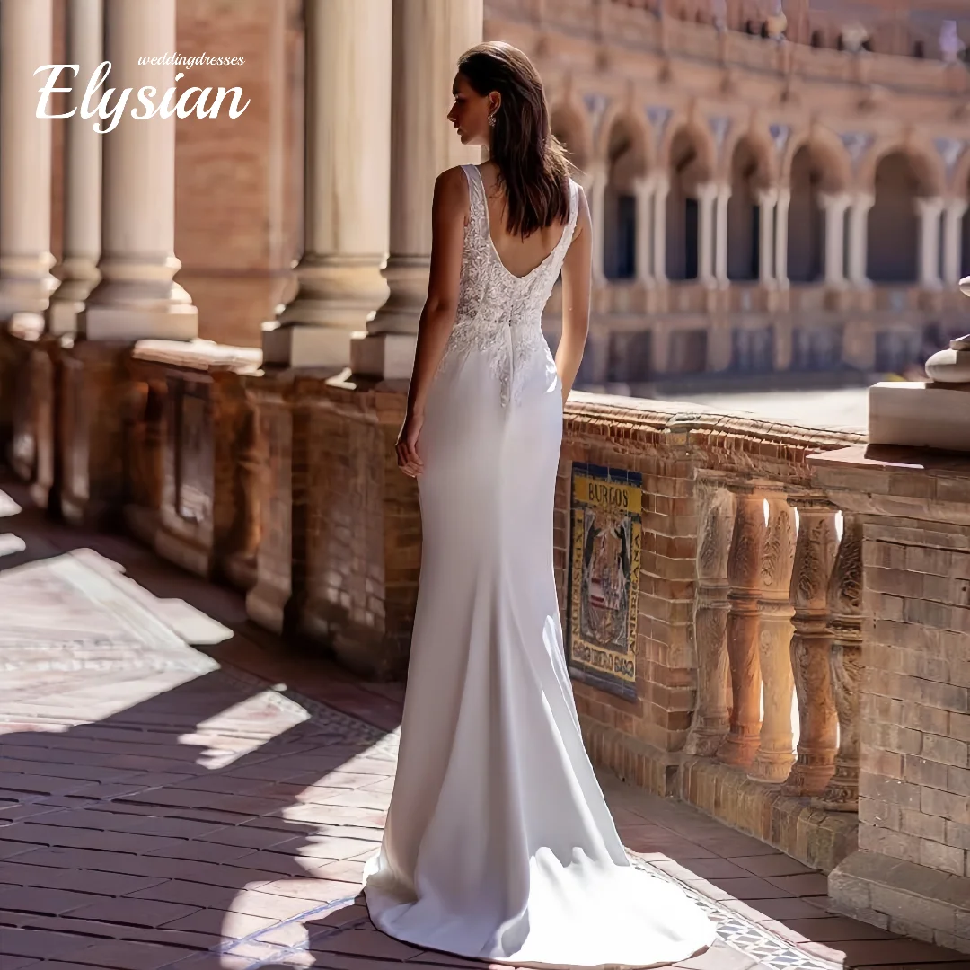 맞춤형 머메이드 섹시 웨딩드레스 민소매 레이스 탈부착 트레인 새틴 웨딩드레스