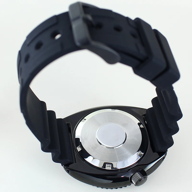 Черный корпус часов PVD 45 мм, резиновый ремешок, сапфировое стекло для NH35 NH36 NH34/38 Механизм 28,5 мм, циферблат Mod Abalone с кольцом с главой