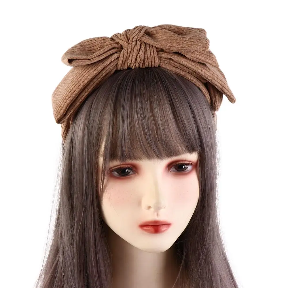 

Elegant Large Bowtie Corduroy Headband Women Face Wash Makeup Fashion Solid Color Temperament Wide Hair Hoop Headwear