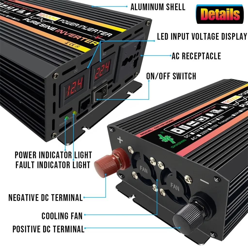 Imagem -04 - Inversor de Onda Senoidal Pura Kit Painel Solar Transformador de Tensão Carregador de Bateria Controlador para Van de Viagem 12v a 220v 10000w