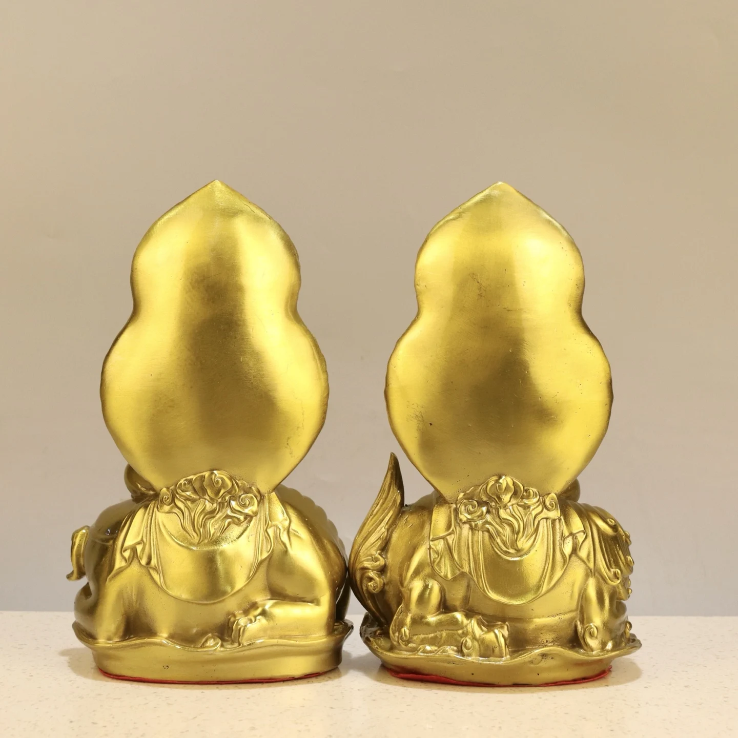 Brass Lotus leaf backlight Manjushri Bodhisattva Samantabhadra Seated Buddha mount mythical beast screen Amass wealth Ornaments