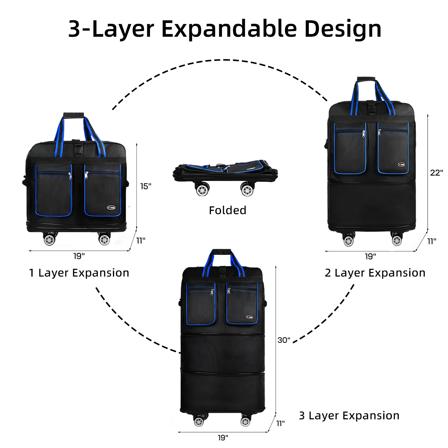 30inch 36inch 40inch Rolling Travel Luggage Bag Waterproof Large Capacity Foldable Expandable Suitcase Bag For Moving Storage