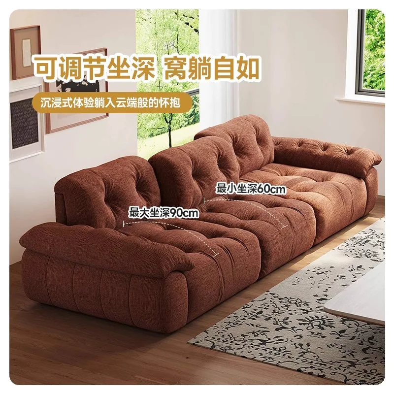Marshmallow sofa living room straight row adjustable high backrest super wide sitting deep chenille fabric cloud sofa