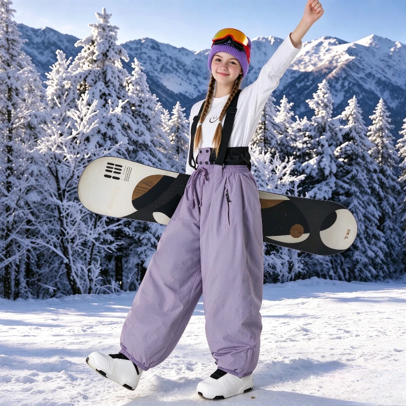 Children Snow Bib Boys Girls Adjustable Suspender Ski Pants Windproof Waterproof Baggy Snowboarding Multi Color Winter Sports