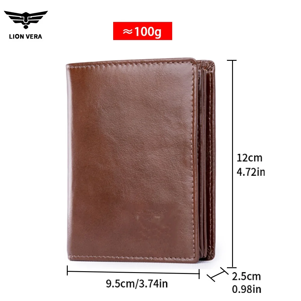 LION VERA Men's Genuine Leather Wallet Retro Large Capacity Multi-Card Slot Business Casual Anti-Degaussing Anti-Theft Wallet