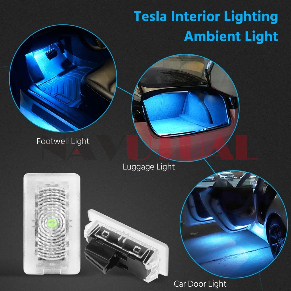 For Tesla Model 3/Y/S/X Interior LED Lights Bulbs Kit Ultra-bright Easy-Plug Replacement Lights Fit Trunk Door Puddle Foot-Well