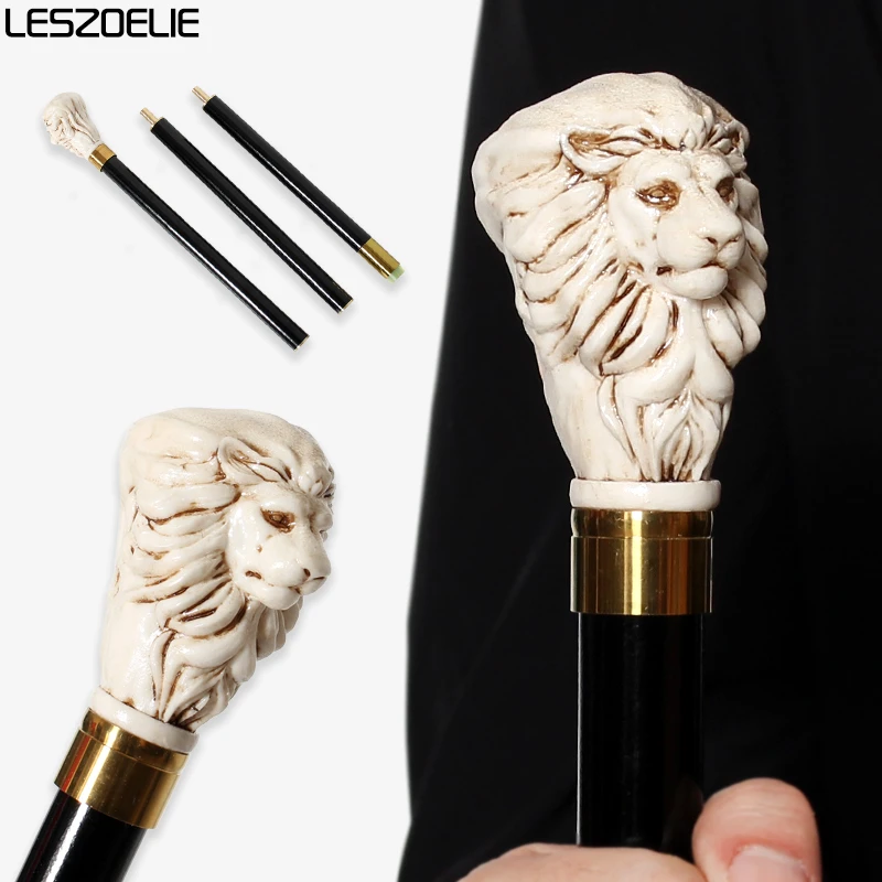 93cm Lion-Head Walking Stick 3-Pieces Black German Beech Wooden Canes Men Women Fashionable Party Decorative Walking Sticks