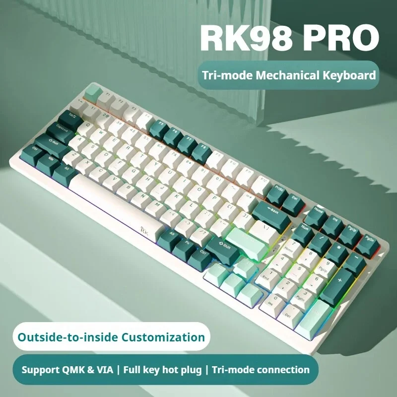 Imagem -06 - Pro Personalizado Teclado Mecânico Tri-mode sem Fio com Fio Teclados de Tecla Completa Hot Swap Rgb pc Game Qmk Via Win rk Rk98