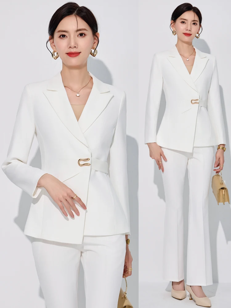 

Элегантный белый пиджак для женщин: весенне-осенняя модная профессиональная униформа премиум-класса в стиле «Богиня», из высококачественного полиэфирного волокна