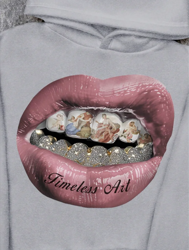 Men's hoodie, casual pink lip print hoodie retro comfortable sweatshirt casual high-quality hoodie - Image 3
