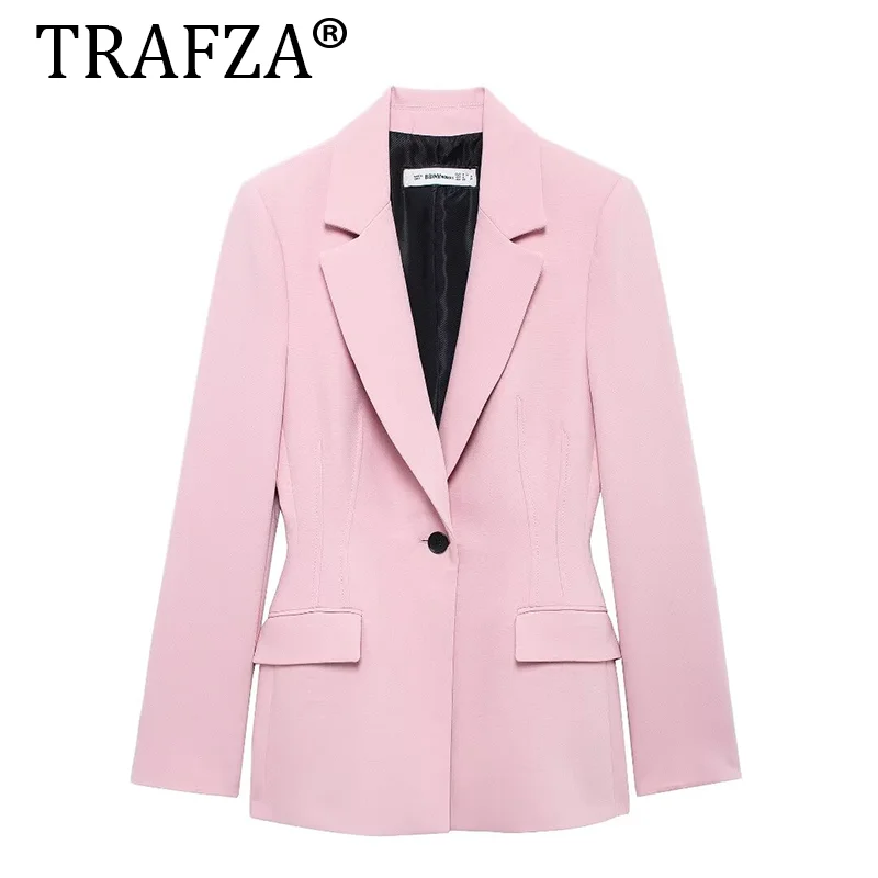 TRAFZA Women High Waisted Flared Pants Sets Women 2 Pieces Fashion Tailored Blazer Coat New Two Piece Set Women Outfi