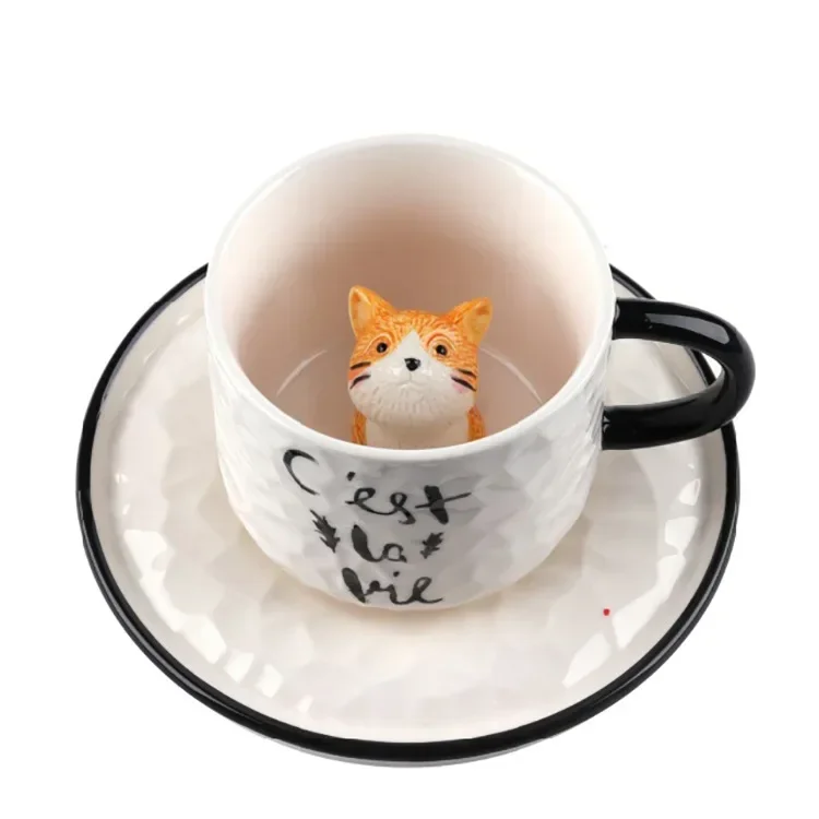 Cute Kitten Ceramic Cat Claw Cup Dishes Ceramic Mug for Couples and Children Drinking Milk Afternoon Tea Coffee Cups with Plates