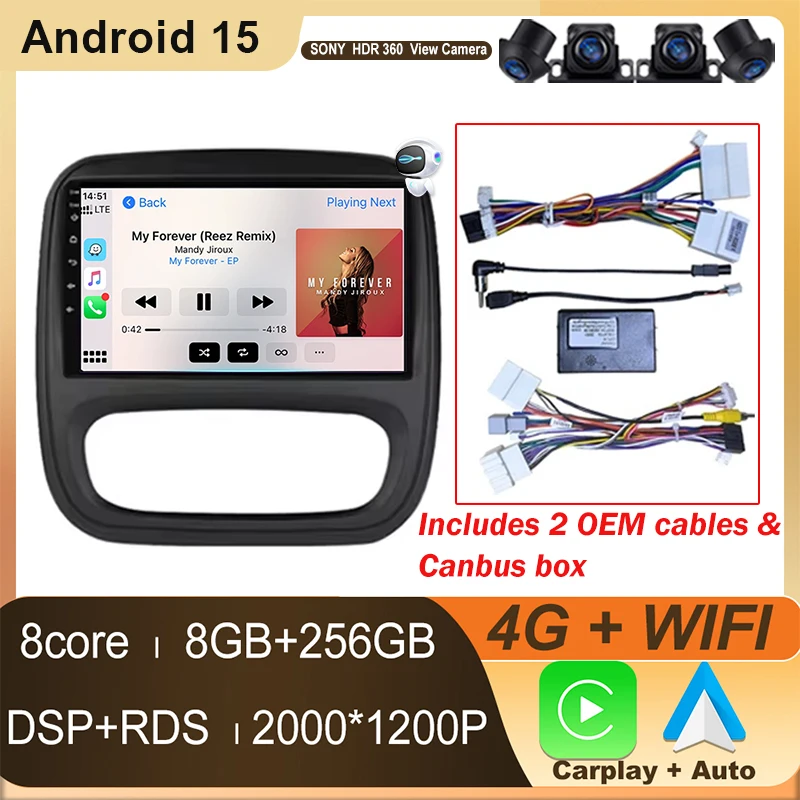 Car Radio For Renault Trafic 3 2014 - 2021 For Opel Vivaro B 2014 - 2018 Carplay Android Auto Stereo Multimedia 2din DVD 8core