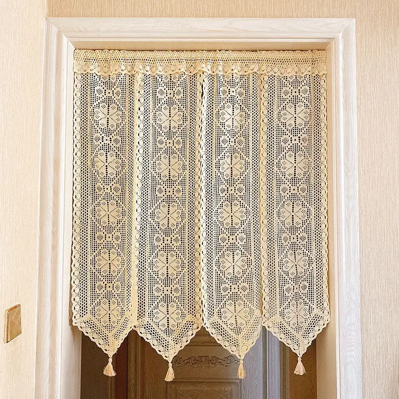 

Bohemian Style Cotton Thread Braided Lace Hollow Bathroom Door Curtain Partition Curtain Feng Shui Curtain Without Punching