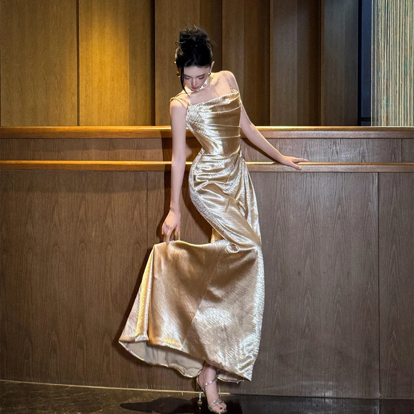 

Ele Strapl Evening Gown for Women Wedding Host Ball Ceremony New Bride Cusizable High-End Lightweight Luxury