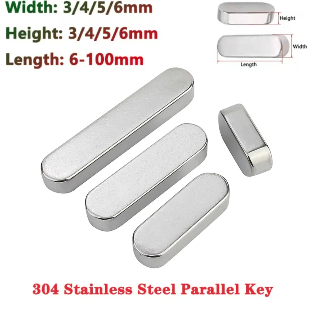 5-30pcs GB1096 M3-M6 304 SS Round End Parallel Keys Flat Keyway Pin 6-100mm Drive Shaft Fastener Hardware