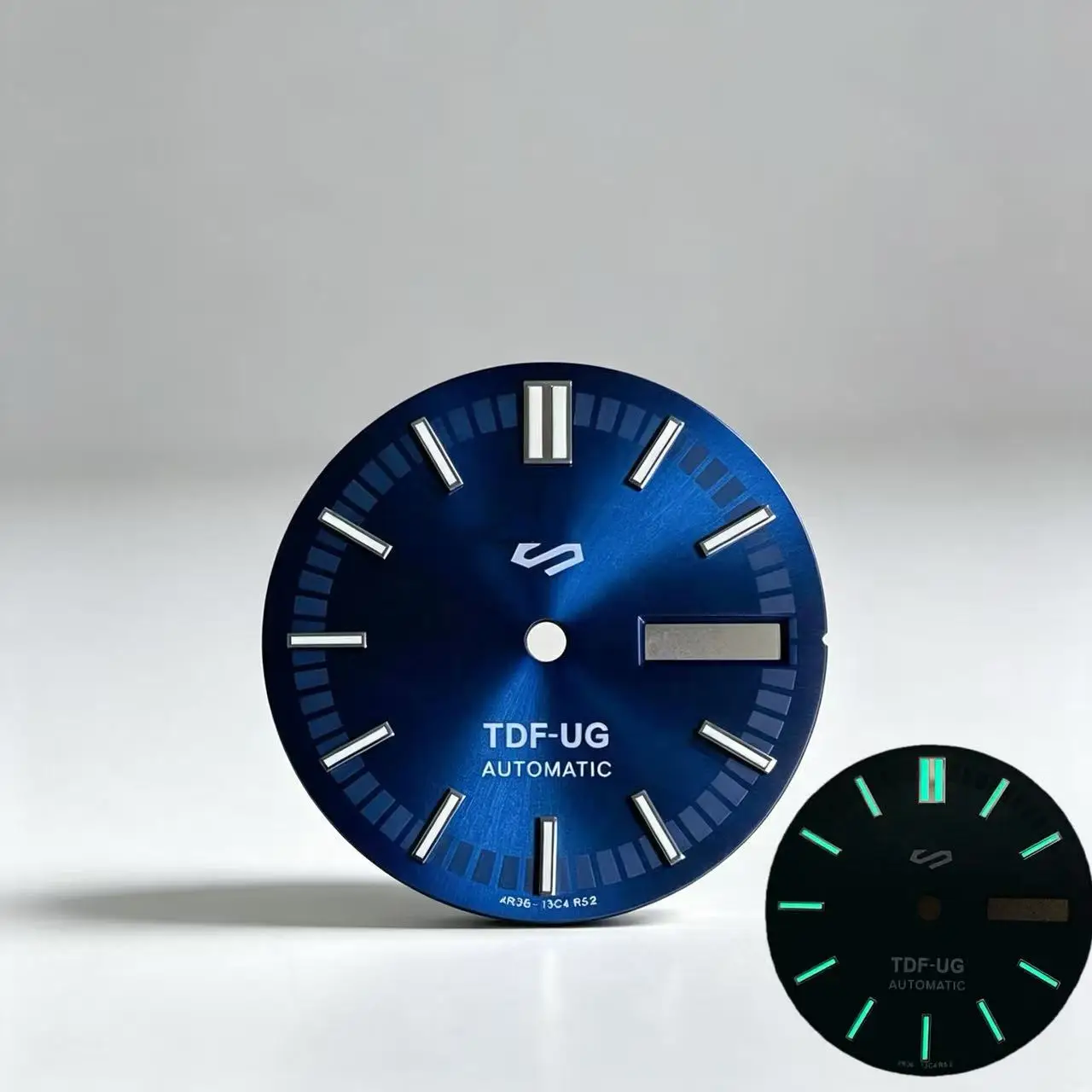 28.5mm NH36 dial, green lume, original mechanical watch, S-shaped dial, dual calendar, suitable for Seiko modification