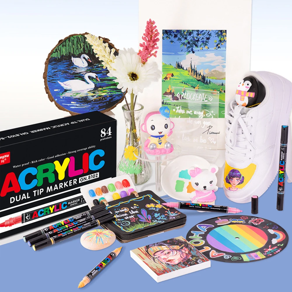 36/60/84 Colors Dual Tip Acrylic Paint Markers, Premium Paint Pens for Rock Painting Ceramic Glass Multi‑Surface DIY Art Crafts