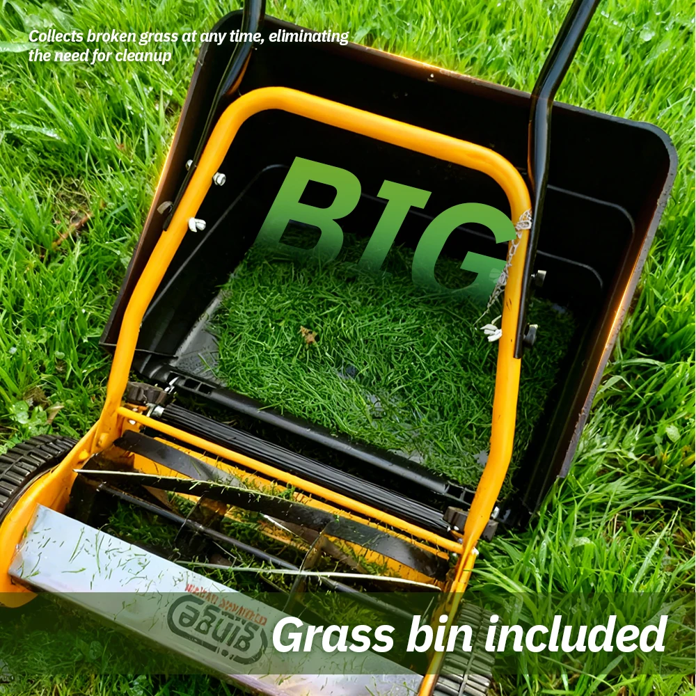 Manual Lawn Mower 14-Inch Grass Trimmer Eco Hand Operated Push Lawn Mower Compact Walk-Behind Lawn Mower Grass Cutter for Yard