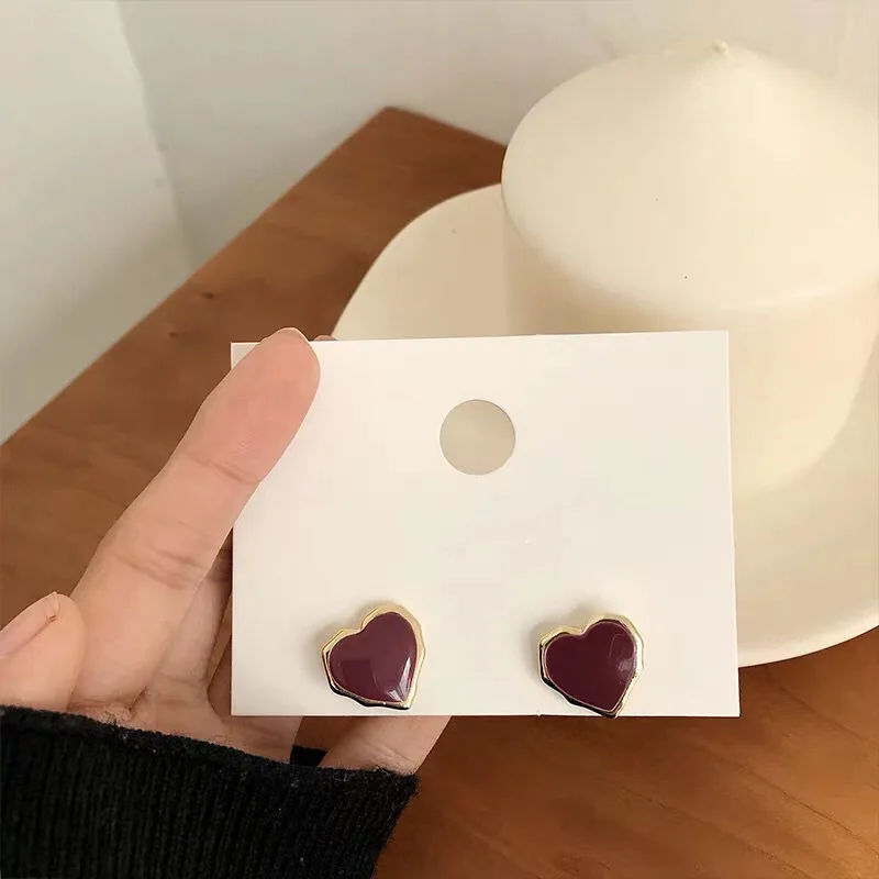 S925 الفضة إبرة فتاة الحب قطب عالٍ صافي الأحمر بسيط النفط إسقاط أقراط المرأة الأحمر الخوخ القلب أقراط مجوهرات بالجملة #2