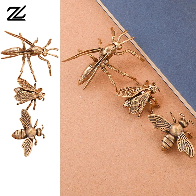 Solid Brass Insect Honeybee Figurines Miniatures Tea Pet Funny Beetle Crafts Collection Desktop Small Ornaments Home Decorations