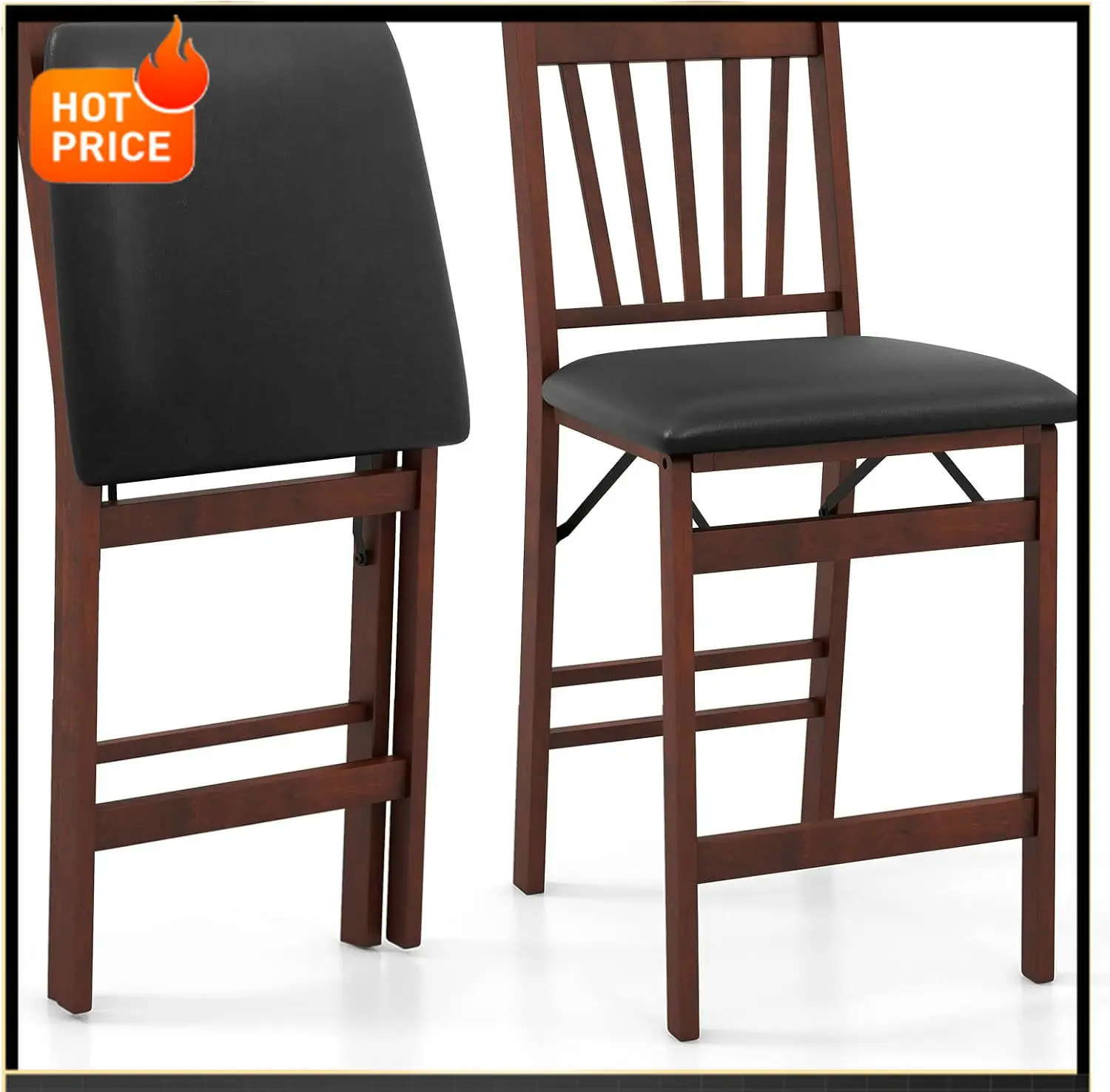 

Бестселлер: Набор из 2 складных барных стульев для барной стойки, 24,5 дюйма, в стиле фермерского дома, с мягким сиденьем и решетчатой спинкой, с подставкой для ног, с обивкой.