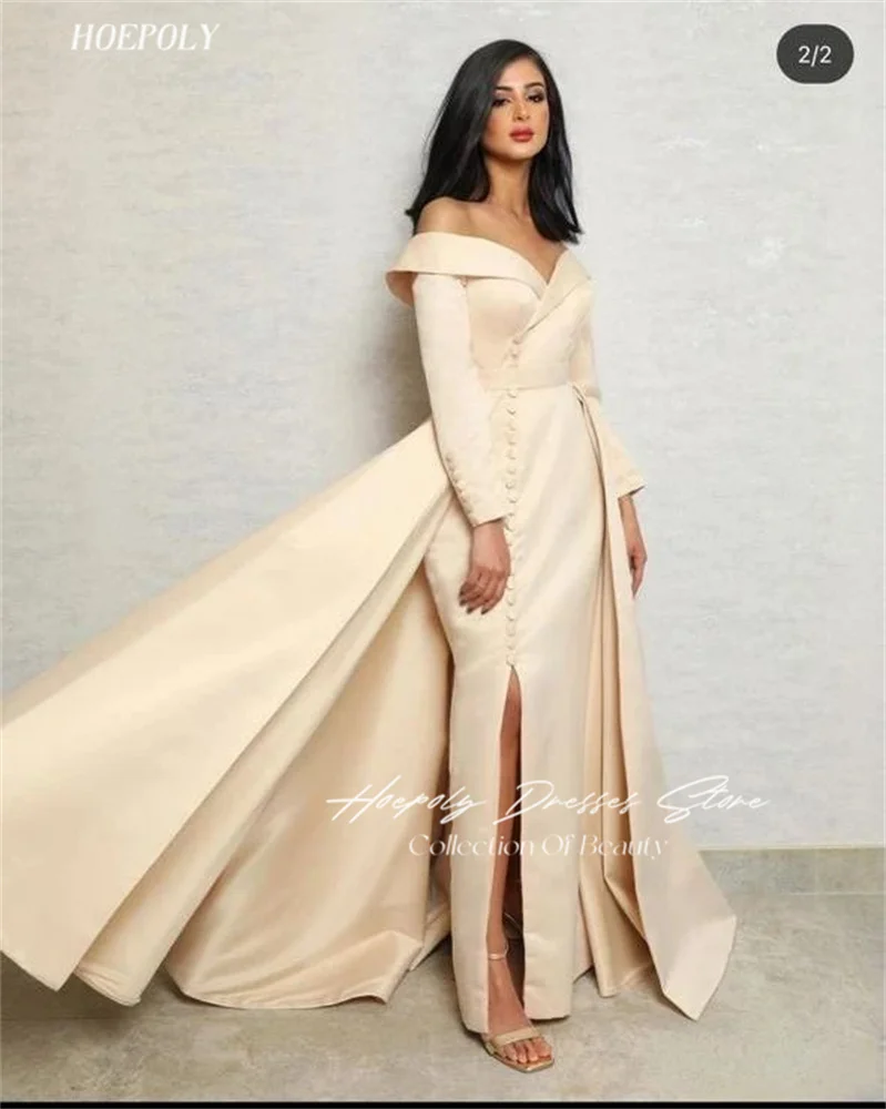 

Hoepoly Off The Shoulder Neckline Prom Dress Split Ankle -Length With Full Sleeves Evening Summer Party Dress For Women2023