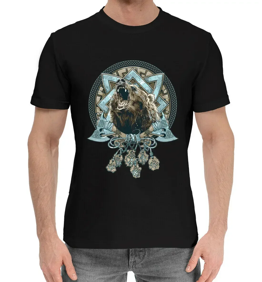 

Bear and Slavic Charms Rune Russian Orthodoxy Gift T-Shirt 100% Cotton O-Neck Summer Short Sleeve Casual Mens T-shirt Size S-3XL