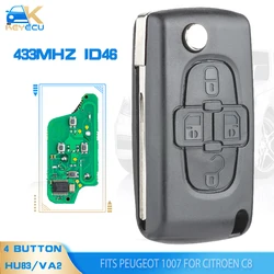 KEYECU Flip Remote key 4 Button ASK 433MHz PCF7961A ID46 Chip for Peugeot 1007 for Citroen C8 HU83 / VA2 Blade