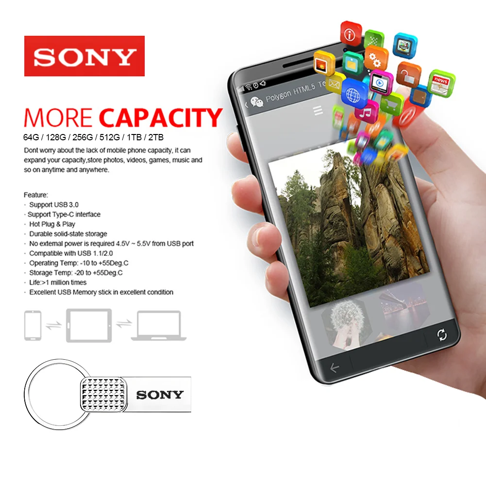 S ony Chiavetta USB 2TB Capacità reale Pen Drive 512GB Memory Stick 1TB Regalo aziendale creativo Memoria USB argento Per il commercio all'ingrosso