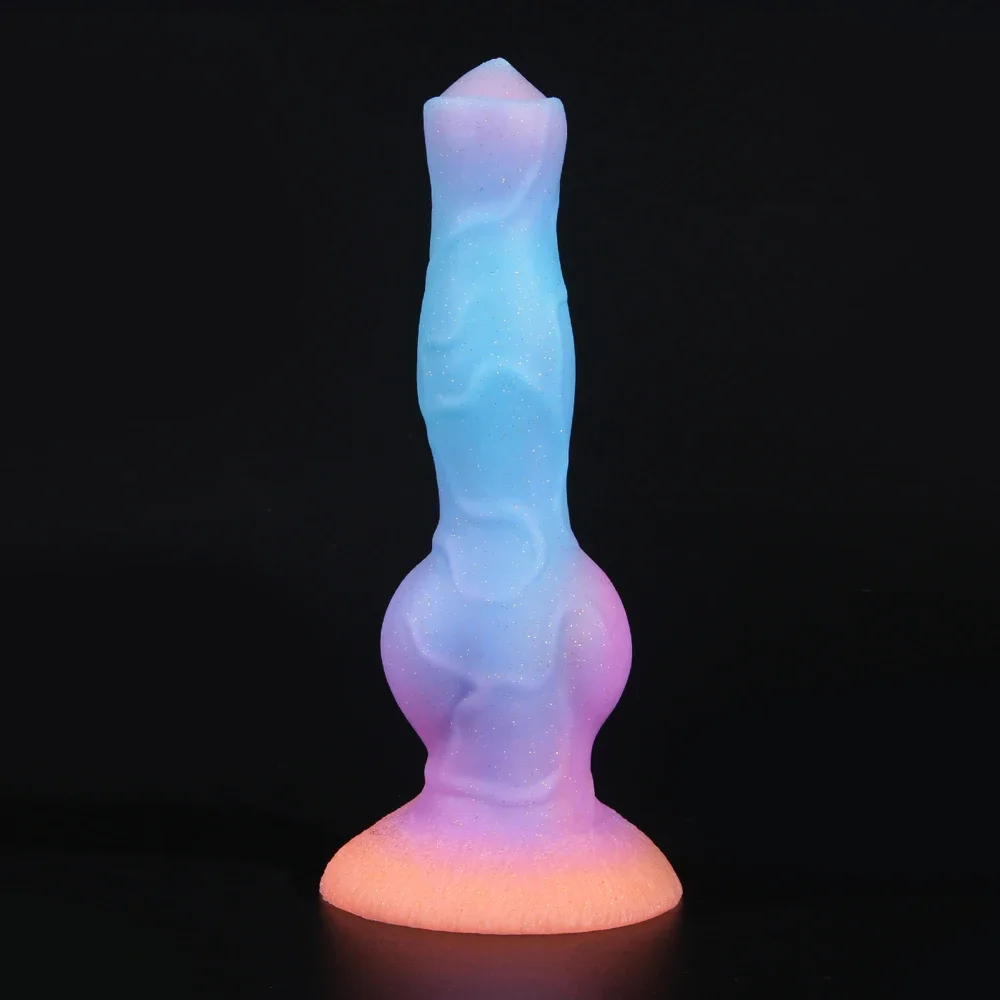 Consolador grande y largo con forma de perro y Animal para mujer, tapón Anal suave de silicona, con forma de Lobo, juguete sexual vibrador brillante