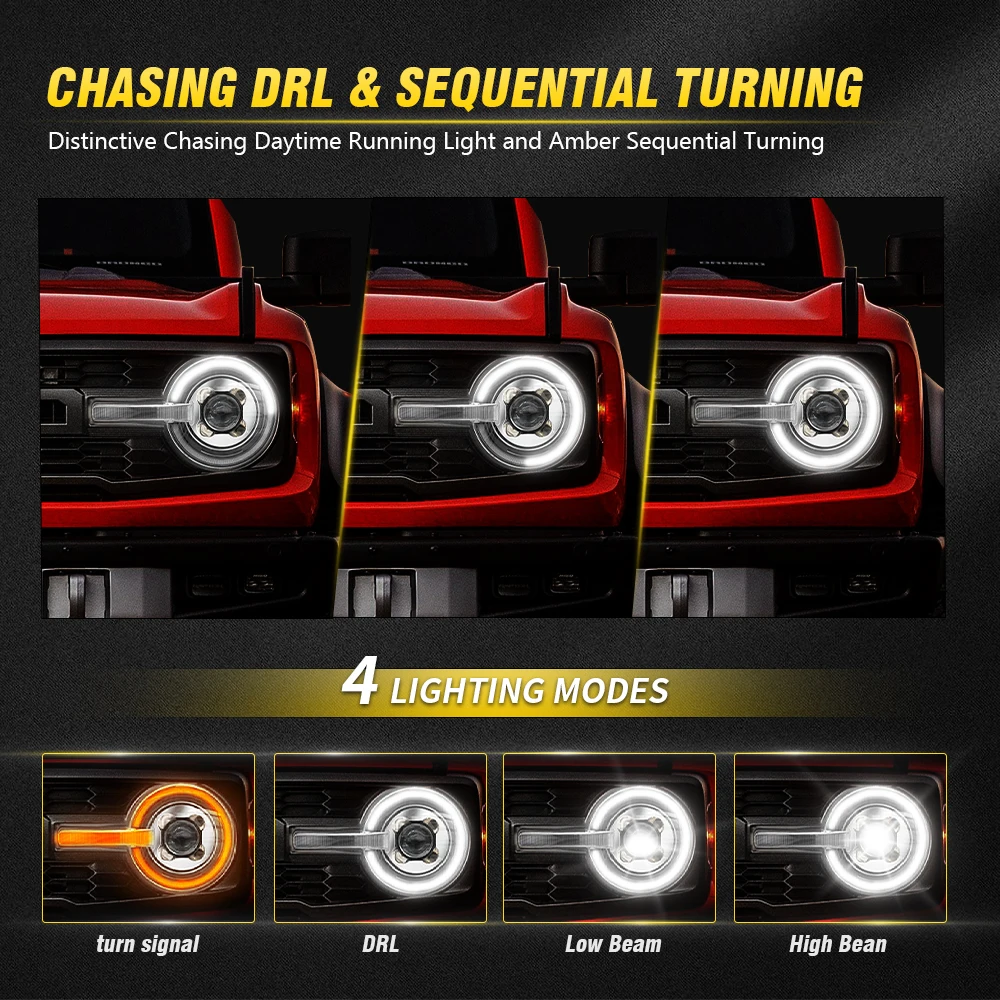 Ford bronco faróis led 2021-2023 frente hi/lo feixe sequencial start-up drl sinal de volta novos acessórios do carro para ford bronco