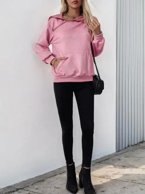 Women's Hoodie 2025 New Era Fresh and Sweet Wind Slant Zipper Velvet Solid Color Hoodie Simple Casual Elegant Hoodie for Women