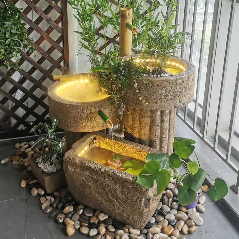 

Floor-to-ceiling balcony decoration living room flowing water ornaments circulating waterscape fountain fish pond Japanese