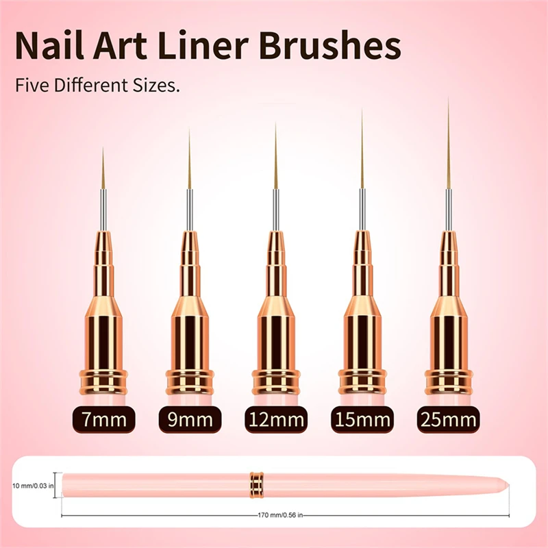 5 Pieces Set Professional Nail Art Liner Brush for Striping Painting Design,Gel Liner Nail Art Brushes for Nails