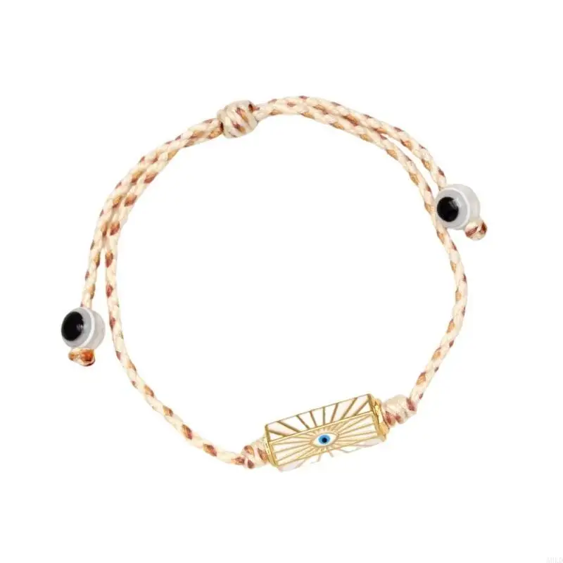 

Stylish Enamel Luck Eye Bracelet Featuring Luck Eye Heart Letter Charm and Adjustable Braided Rope for Various Occasion